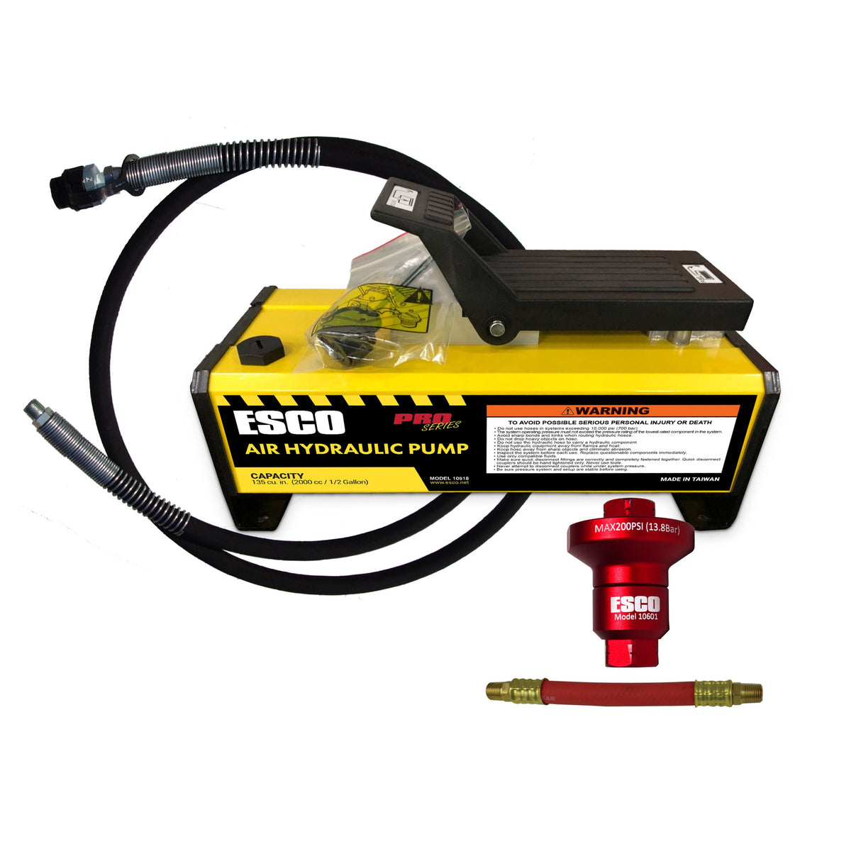 ESCO 1/2-Gallon Air/Hydraulic Pump Kit - Includes Hydraulic Hose, Coupler & Air Pressure Reducer
