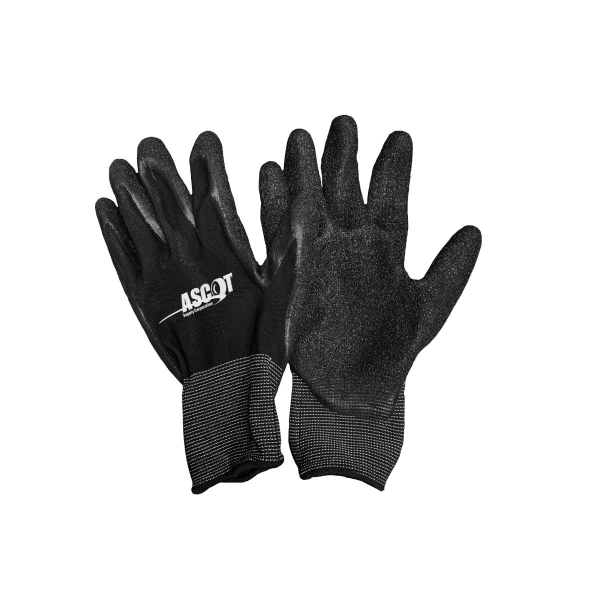 Ascot Black Polyester Work Glove w/ Textured Latex Palm - 12 Pairs per Package