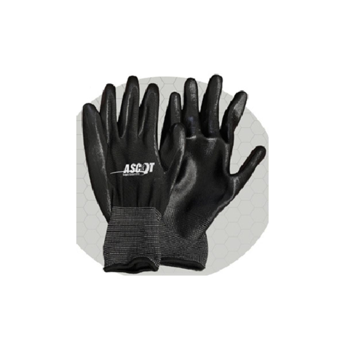 Ascot Medium/Large Black Polyester Work Glove w/ Smooth Nitrile Palm - 12 Pairs per Package