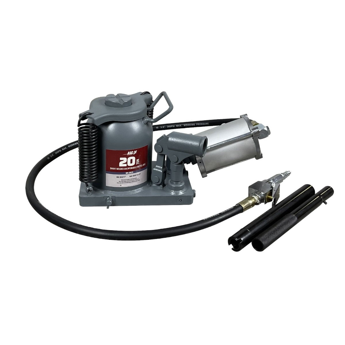 Ascot 20-Ton Capacity Short Welded Air/Hydraulic Bottle Jack