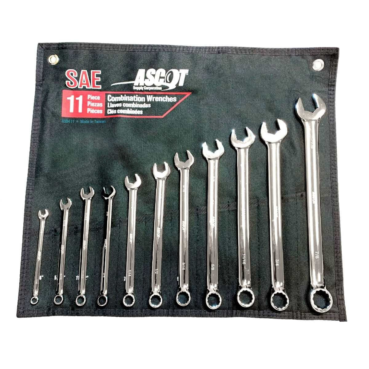 11 Pc. SAE Long Combination Open End Wrech Set