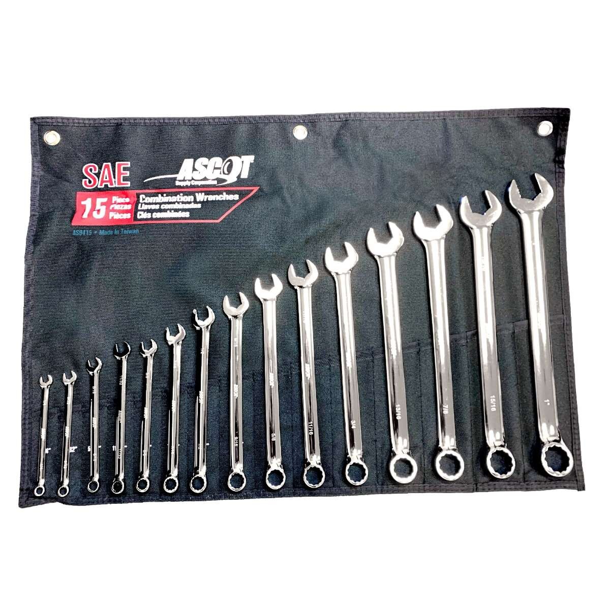 15 Pc. SAE Long Combination Open End Wrech Set