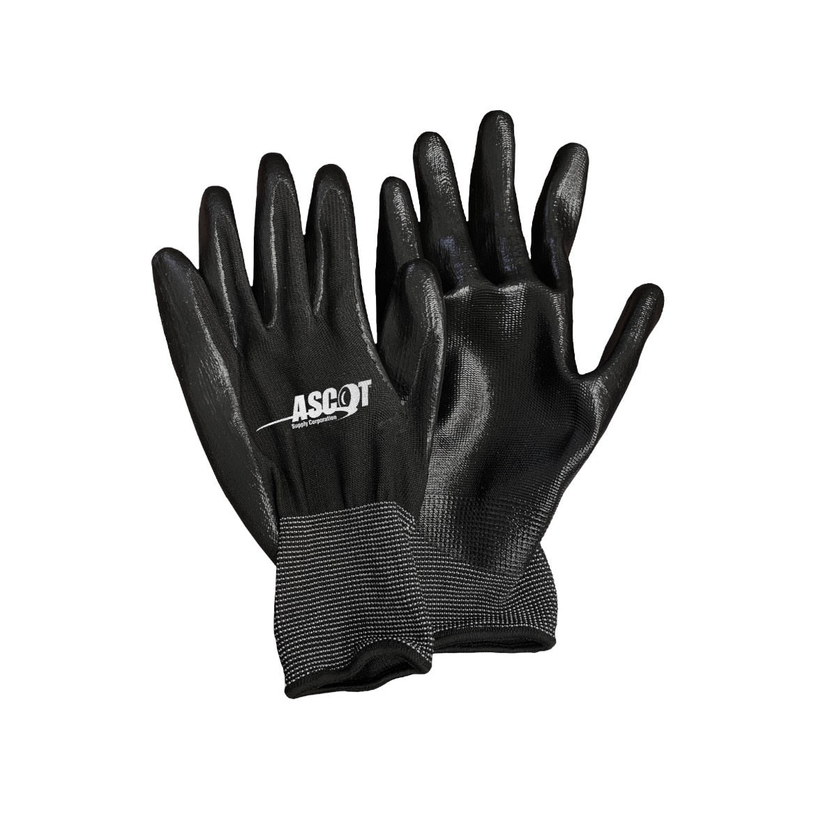 Ascot Black Polyester Work Glove w/ Smooth Nitrile Palm - 12 Pairs per Package