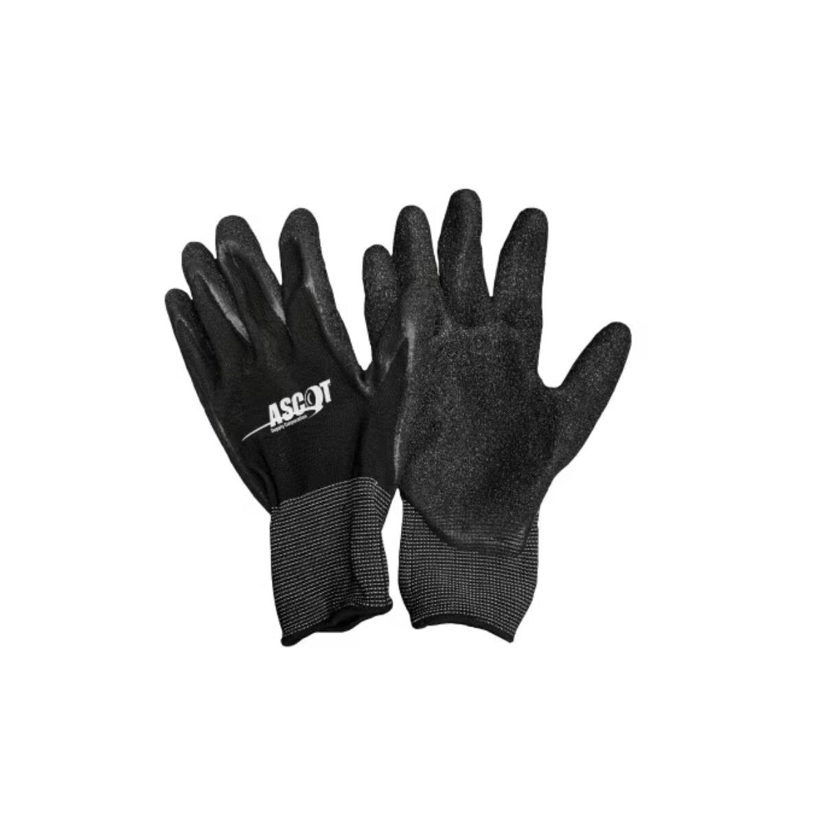 Ascot Medium/Large Black Polyester Work Glove w/ Textured Latex Palm - 12 Pairs per Package