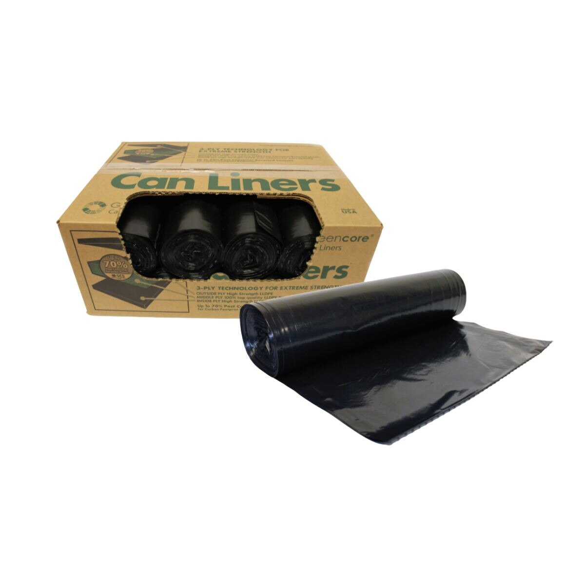 Greencore Can Liners – 55-60 Gallon 

– Extra Heavy Duty – Black 10 rolls of 10 bags