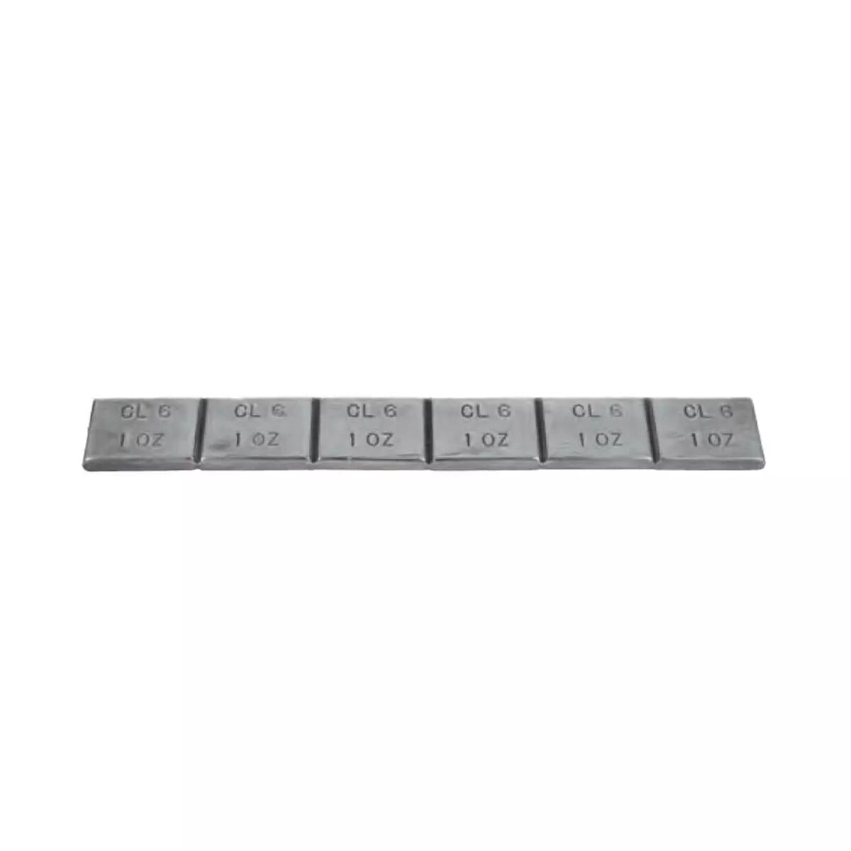 Stick on wheel weight 1 oz., 6oz per strip, 30 strips per box / 180 seg. Standard profile.