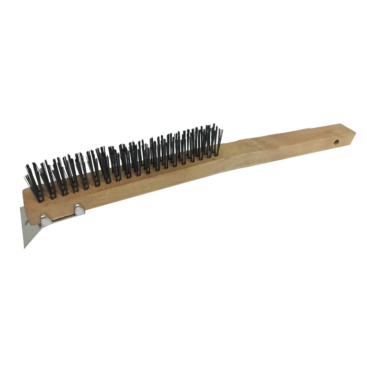 Wooden Handled Wire Brush w/ Metal Scraper