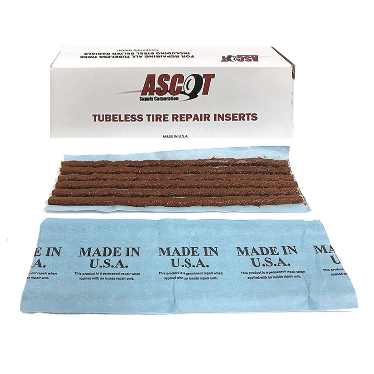 8" Brown, 12 Strand Tire Repair Insert w/ Blue Paper Backing - 6 Repairs per Packet - 5 Packets per Box